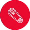 Ícono de correa de distribución o correa del motor de automóvil en fondo rojo